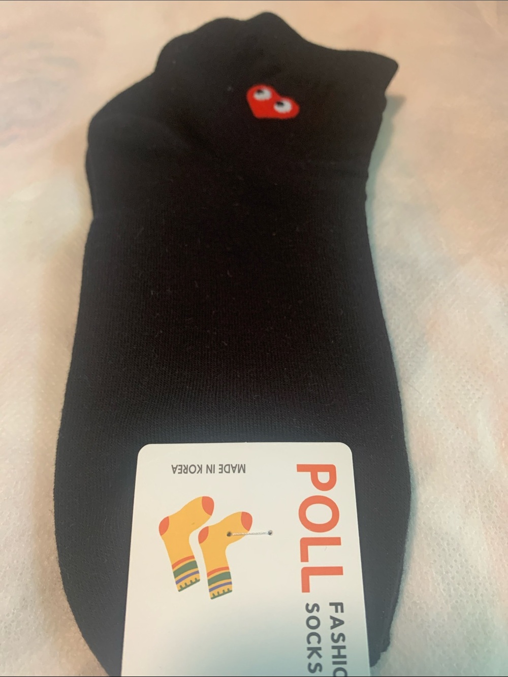 Women Black Low-Cut Socks with Small Red Heart Motif